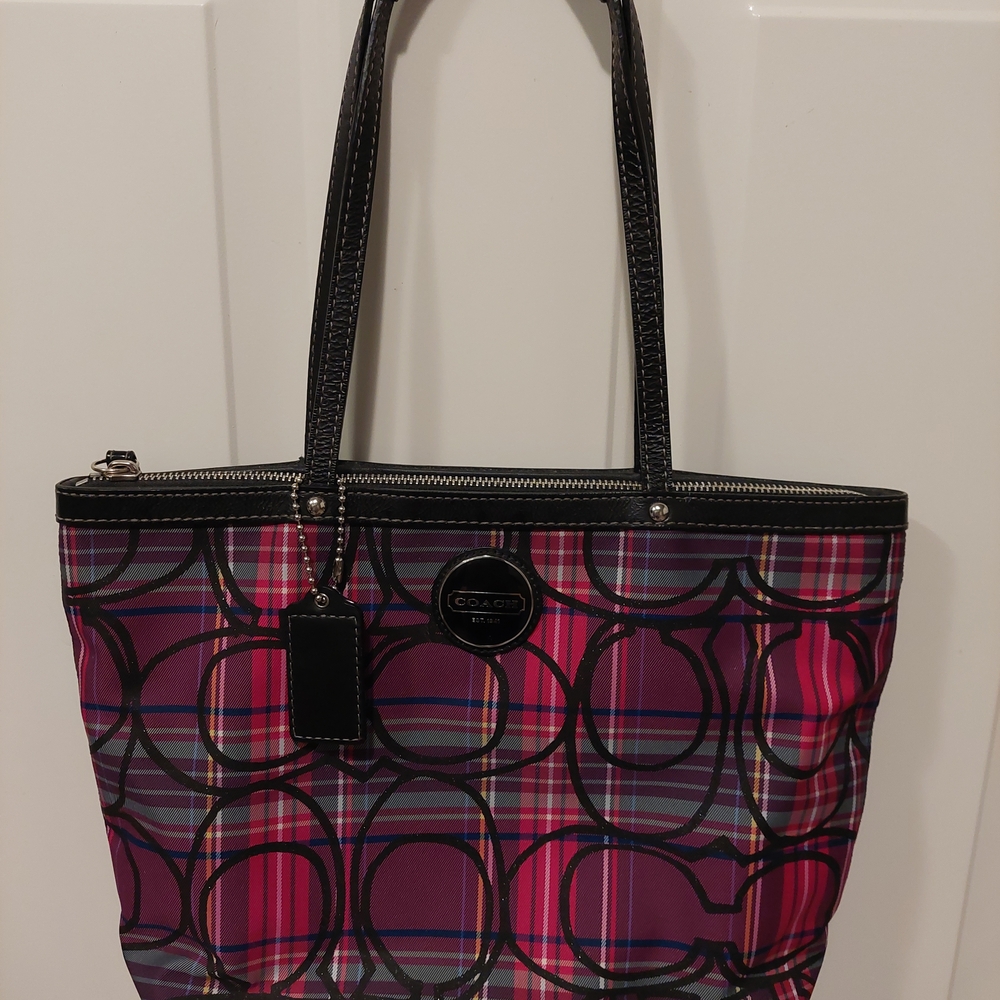 Coach Poppy Signature Tartan Multicolor Tote